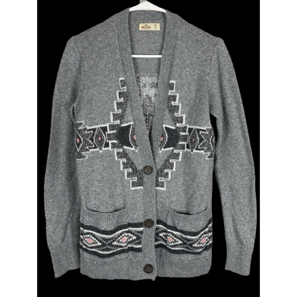 Hollister Womans Size Medium Knit Cardigan Lightweight Gray